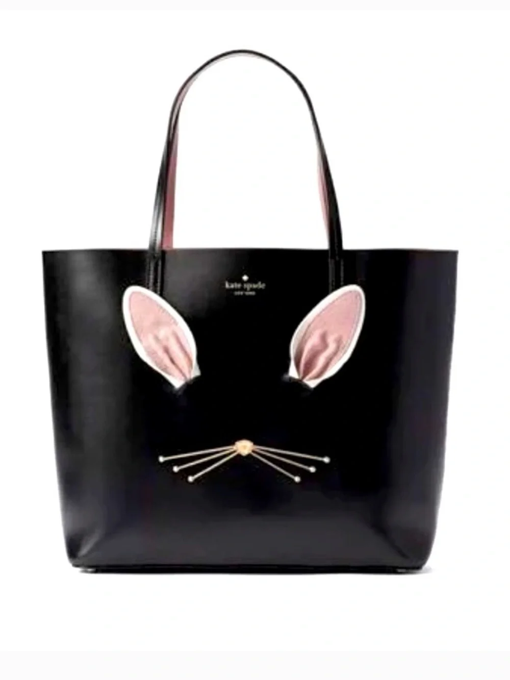 Kate Spade Hop To It Black Leather Bunny Rabbit Tote Bag